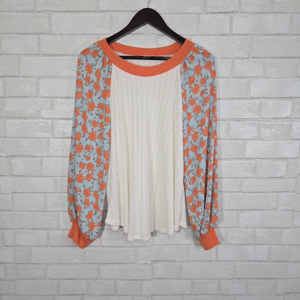 Ces Femme Orange Floral Long Sleeve Top with Cream Center